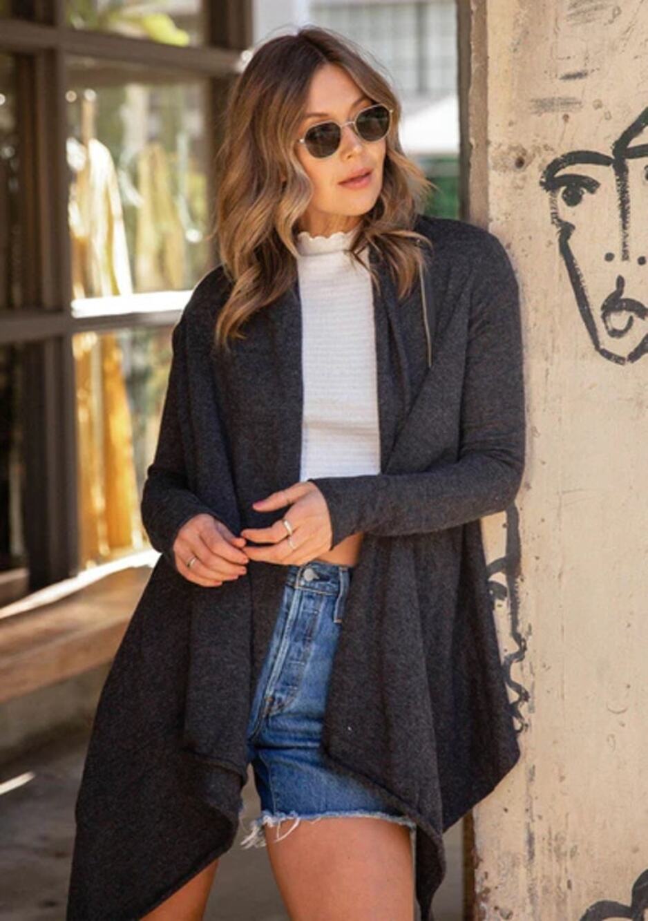Lovestitch Anastasia Asymmetric Zip Cardigan Womens M/L Charcoal Long Sleeve